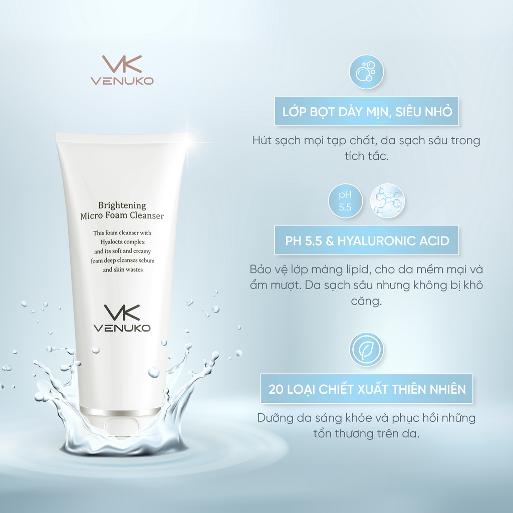 Sữa Rửa Mặt Venuko Brightening Micro Foam Cleanser 150ml