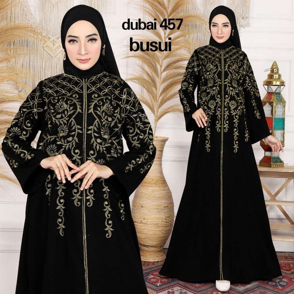 Đầm Dài Thêu Họa Tiết Màu Đen Phong Cách Hồi Giáo Cho Nữ Abaya Arab Dubai 457