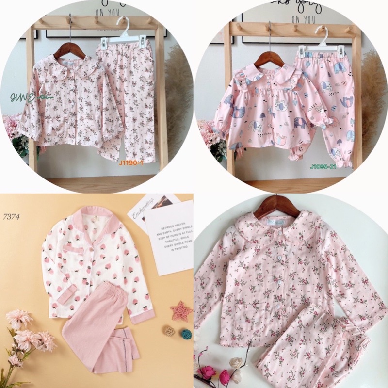 Bộ Pijama dài tay chất đũi mềm size to hình dâu tây cho bé gái đáng yêu RIo hàng có sẵn kèm video