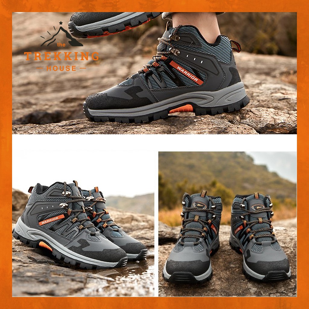 Giày leo núi trekking chống thấm Warrior Xám - Cam, giày phượt outdoor dã ngoại