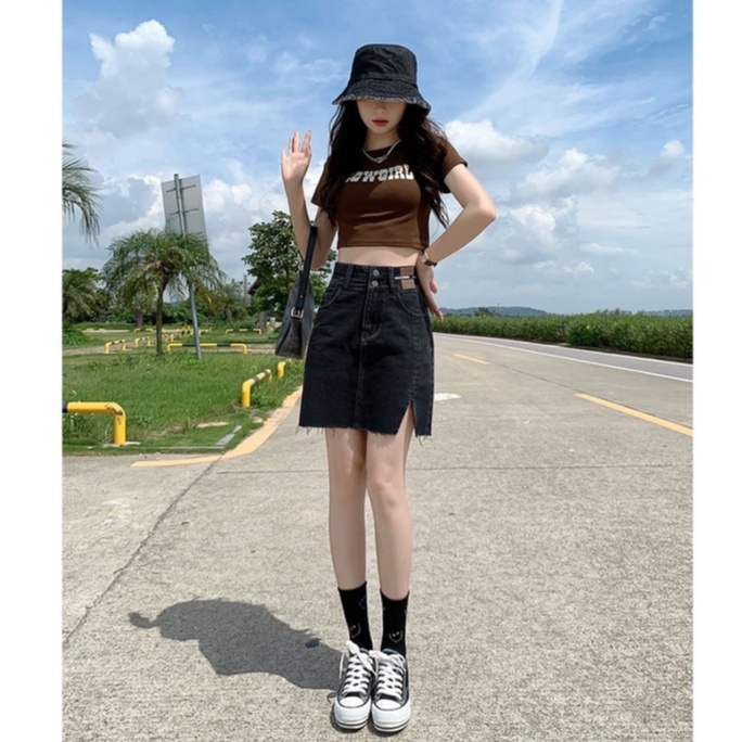 Chân Váy Jeans Xẻ Tà Dài + Ngắn Phong Cách Ulzzang C2