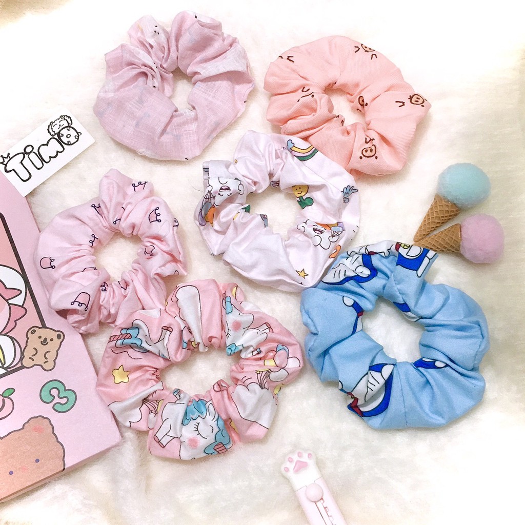 Buộc Tóc Scrunchies Caro Cầu Vồng Trơn Nữ Hàn Quốc PK29