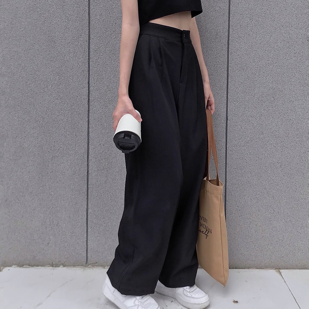 ( QUÀ TẶNG DÂY BUỘC TÓC BẠN NHÉ )  QUẦN ĐEN ỐNG RỘNG DÀI 94CM - QUẦN ỐNG RỘNG CẠP CAO  (ảnh thật/sẵn) | BigBuy360 - bigbuy360.vn