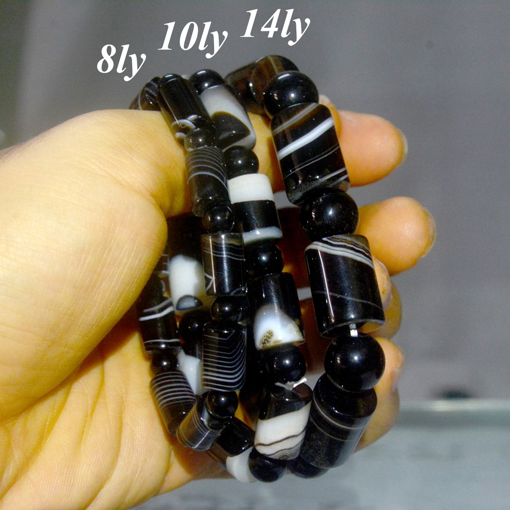 Vòng tay lắc M.A.N.A.O trụ bông đen trắng 10ly-14ly
