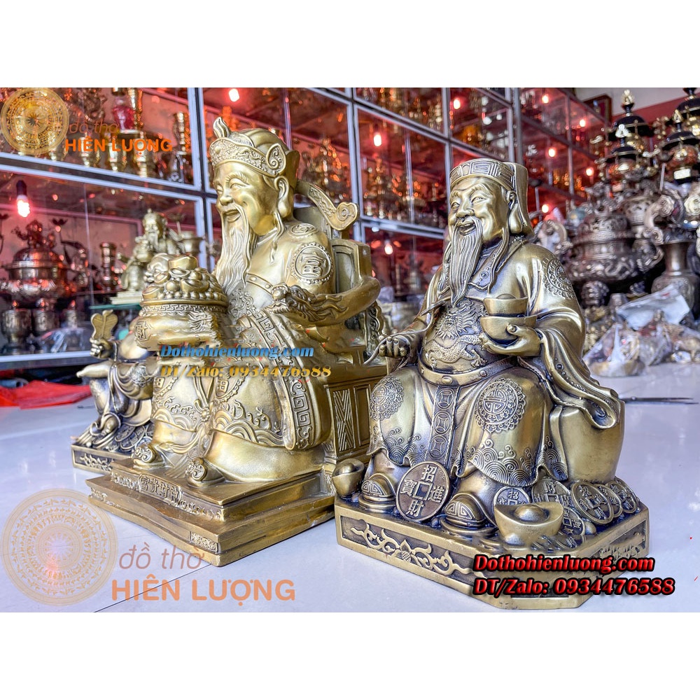 Bộ 03 Tượng Thần Tài - Thổ Địa - Ông Phát Hàng Đẹp Màu Vàng Loại To Bằng Đồng Nguyên Chất Cao 30cm Và 40cm