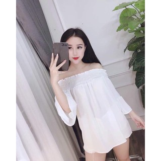 Áo trễ vai đan nơ sau lưng(kèm video ảnh thật)