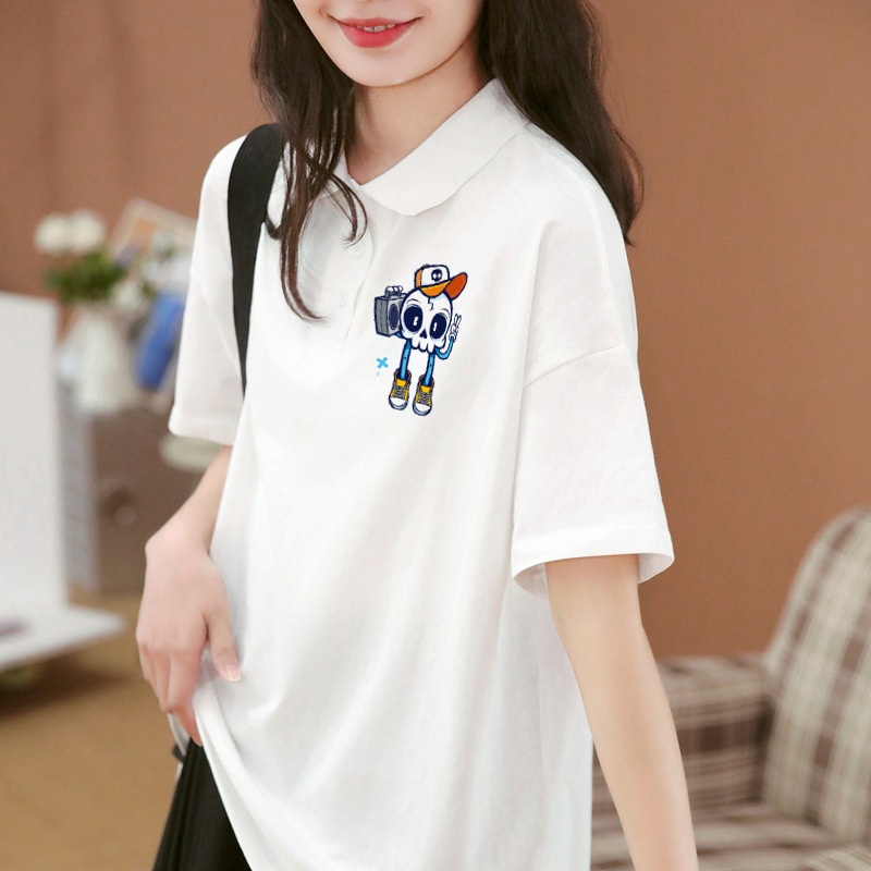 Áo Polo Nữ Nam Tay Lỡ In Hình Chú Xương Yêu Nhạc Phong Cách Hàn Quốc Đơn Giản Thanh Lịch Tinh Tế Sáng Tạo TTQ0465