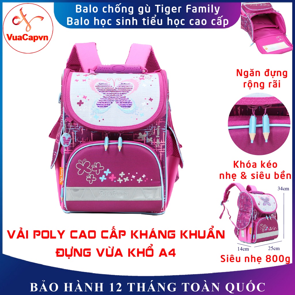 Balo chống gù Tiger Family Nature Quest Playful Butterfly, balo học sinh cho bé gái chống thấm nước, cho bé từ 16 - 25kg