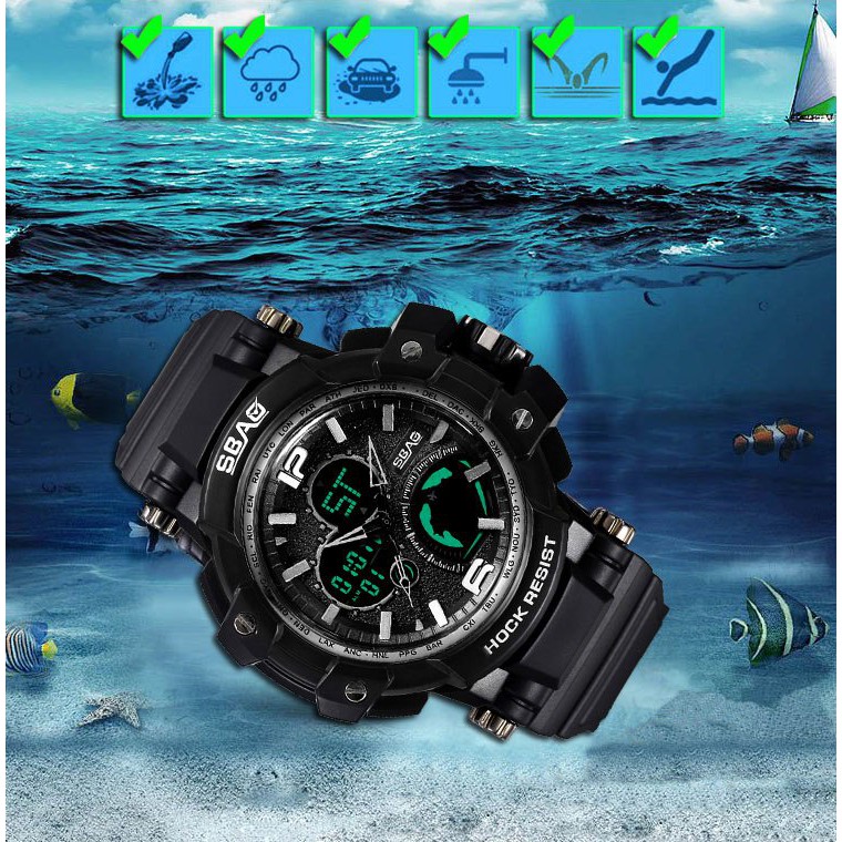 ĐỒNG HỒ KIM ĐIỆN TỬ NAM SBAO S8007 CHẠY 2 MÁY CHỐNG NƯỚC DÂY SILLICONE CAO CẤP