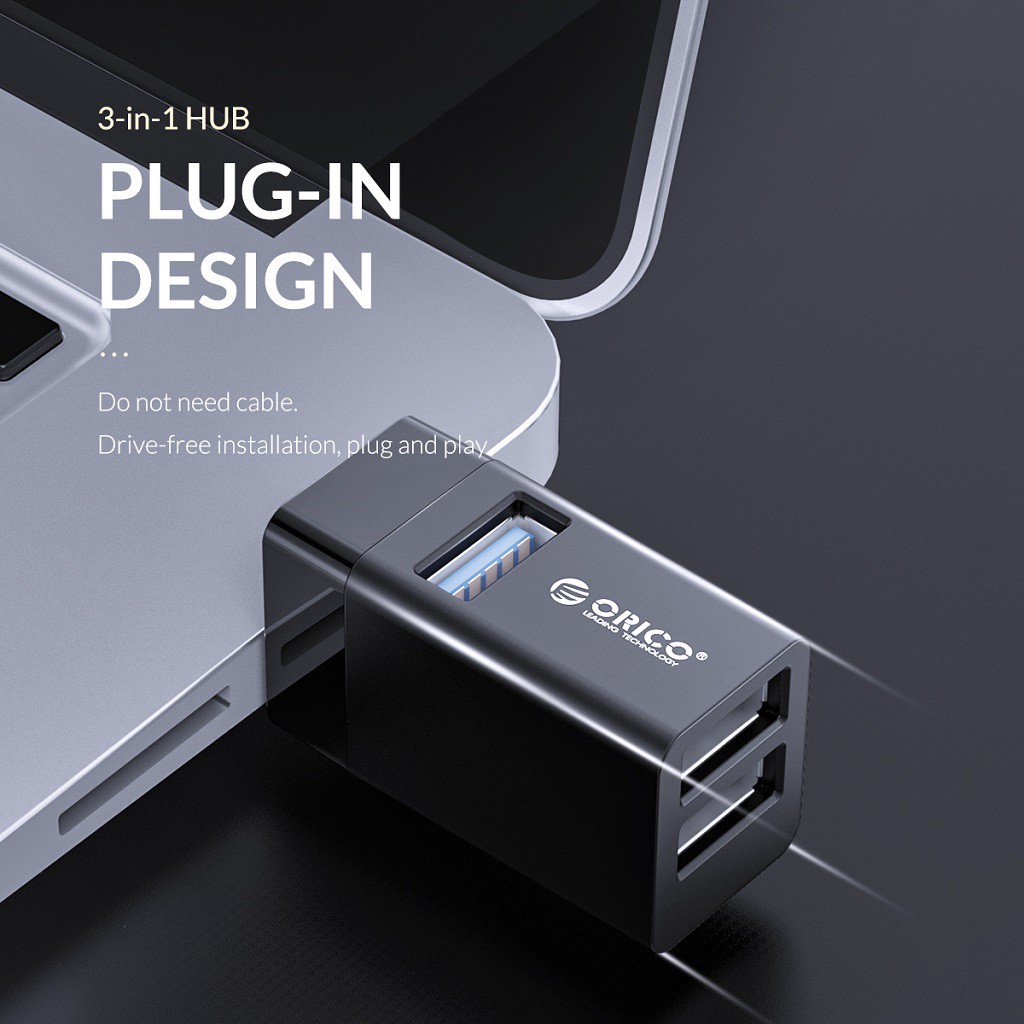 Hub USB Orico MINI-U32 | Bộ chia 3 cổng USB-A 3.0 2.0 5Gbps Cho Laptop, Máy tính PC, Macbook, iMac