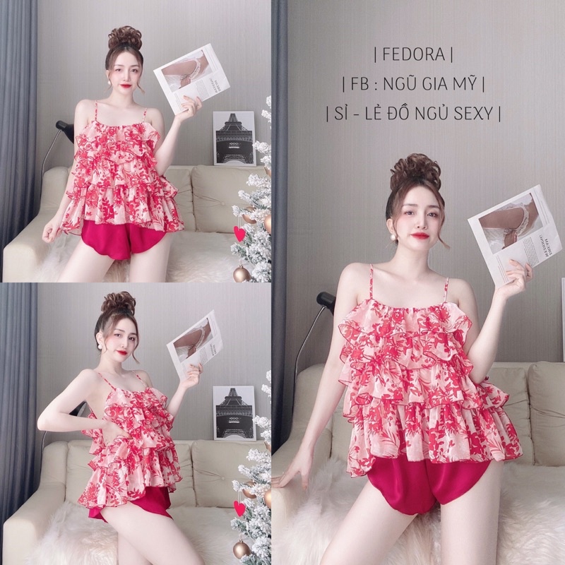 Đồ ngủ nữ🎄Freeship🎄Đồ bộ mặc nhà vải chiffon 4 tầng phối quần satin freesize 40-65kg tuỳ chiều cao | BigBuy360 - bigbuy360.vn