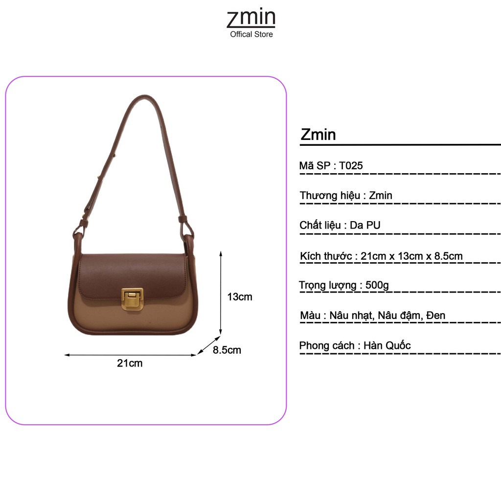 Túi kẹp nách nữ đeo chéo thời trang Zmin, chất liệu da PU cao cấp - T025