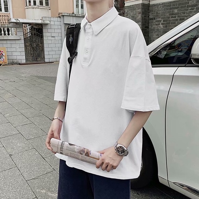 Áo Thun Polo Nam Tay Ngắn Dáng Rộng Màu Trơn Thời Trang Mùa Hè Phong Cách Hàn Quốc Cho simple áo thun có cổ unisex