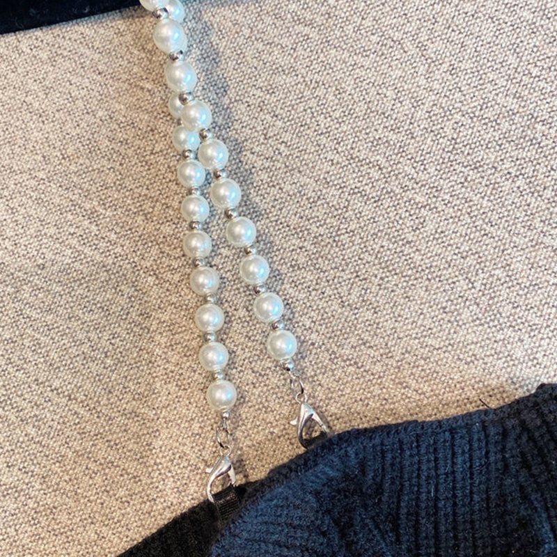 Áo Croptop Dệt Kim Không Tay Dáng Ôm Đính Đá Ngọc Trai Phối Dây Xích Thời Trang Sang Trọng Cho Nữ