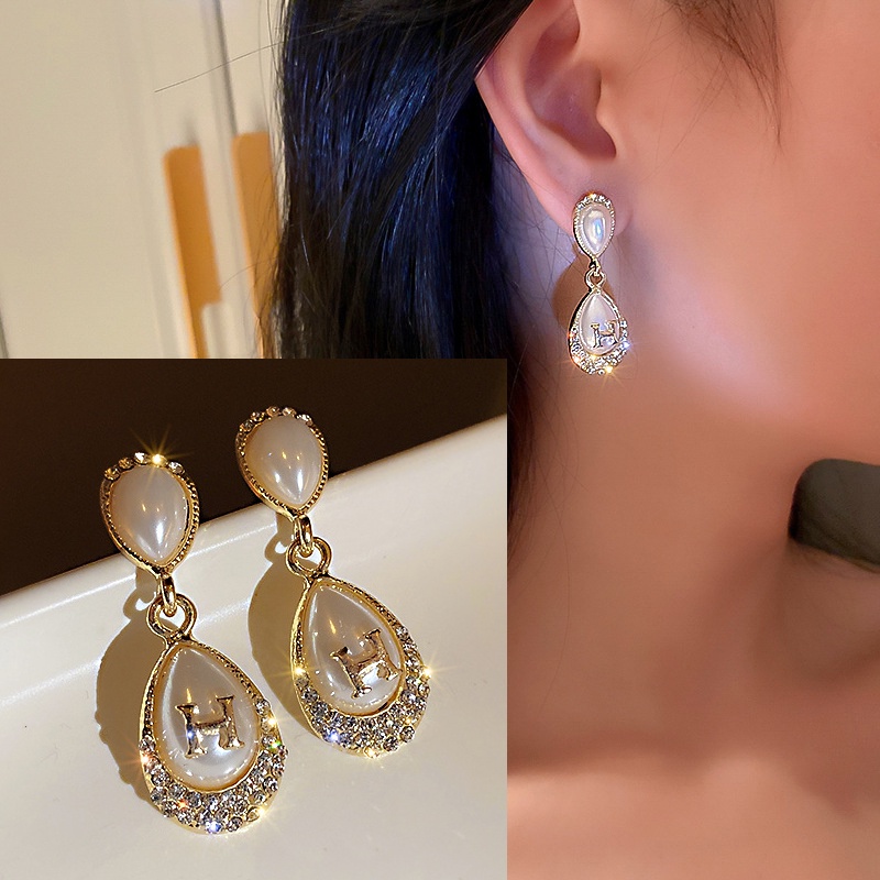 Bông Tai Chữ H Bằng Bạc 925 Đính Đá Thời Trang Phong Cách Hàn Quốc Cho Nữ