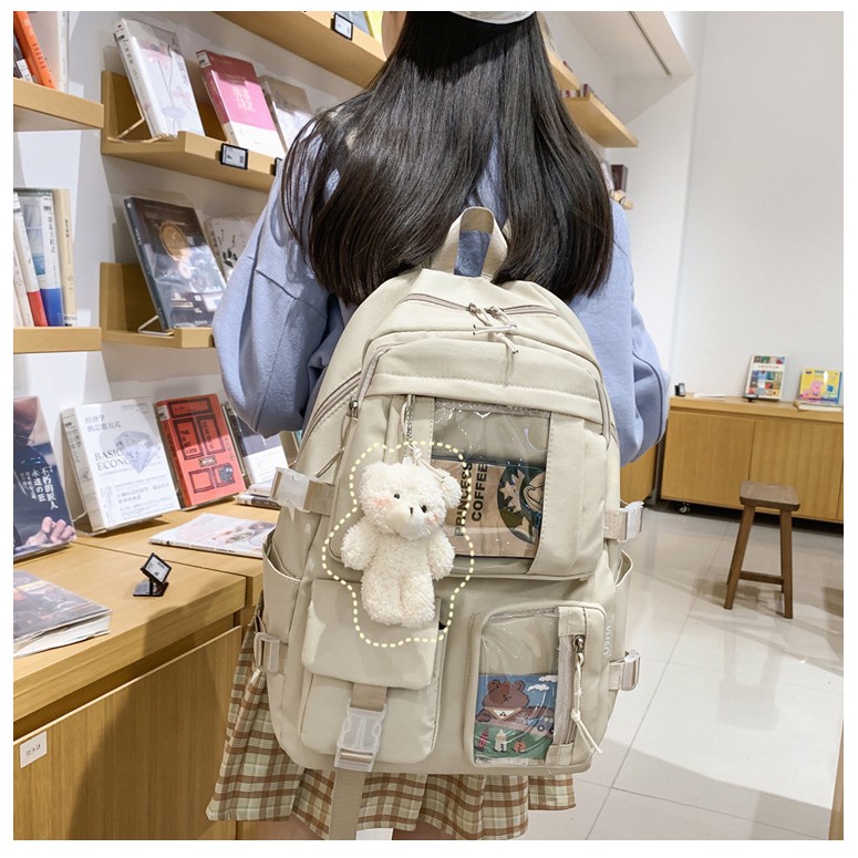 Cặp sách nữ đi học Hàn Quốc phối túi trong suốt TX142