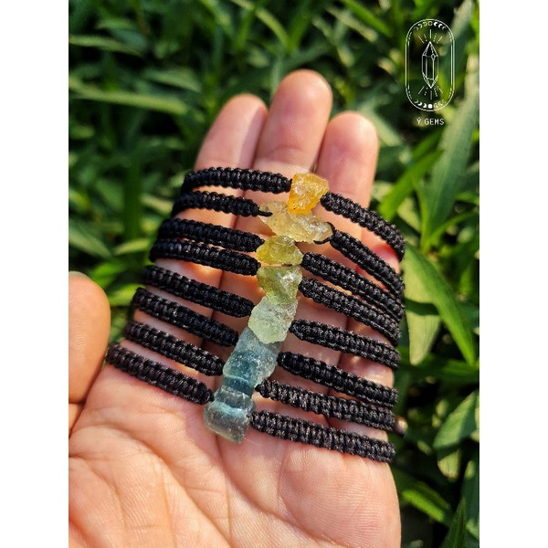 Vòng tay đá thô Beryl tự nhiên tết macrame