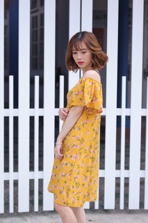 Đầm suông xoè trễ vai
