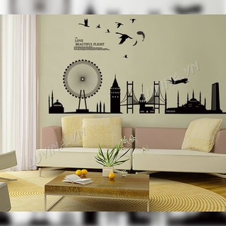 Decal dán tường trang trí quán cafe, văn phòng,phòng khách - Thành phố vòng quay đen