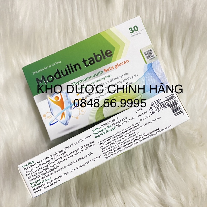Modulin table - Thymomodulin Beta glucan hộp 30 viên nang - Tăng sức đề kháng, hỗ trợ giảm nguy cơ viêm đường hô hấp cấp
