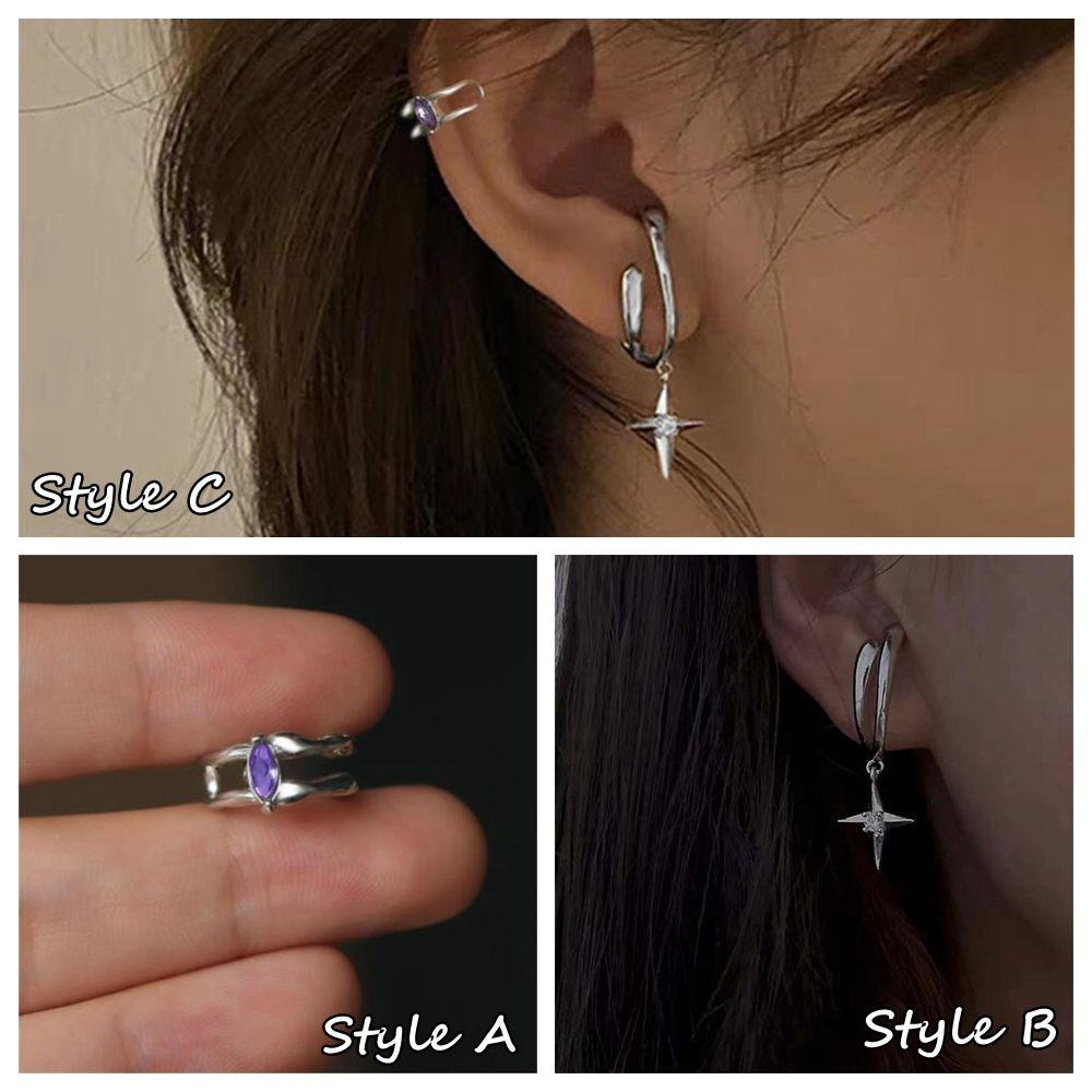 BORAG Khuyên Kẹp Vành Tai Không Xỏ Lỗ Đính Đá Thạch Anh Tím Thời Trang
