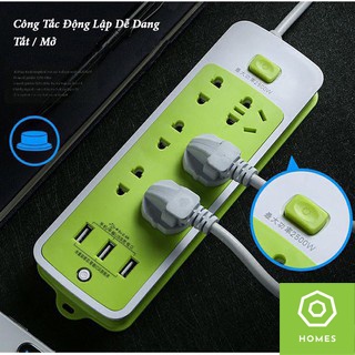 Ổ CẮM ĐIỆN XANH LÁ ĐA NĂNG CHỐNG GIẬT VỚI 6 LỖ CẮM 2 CHẤU, 3 LỖ CẮM 3 CHẤU VÀ 3 CỔNG USB TIỆN DỤNG, CÓ ĐÈN