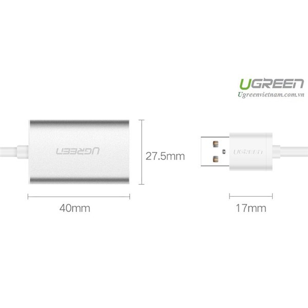 Card sound USB 2.0 to 3.5mm bọc nhôm chính hãng Ugreen 30801