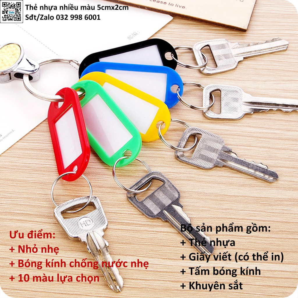 combo 10 Thẻ nhựa ghi chú treo chìa khóa, Viết hoặc in ấn tên, SĐT treo balo, vali đánh dấu vật dụng qald234