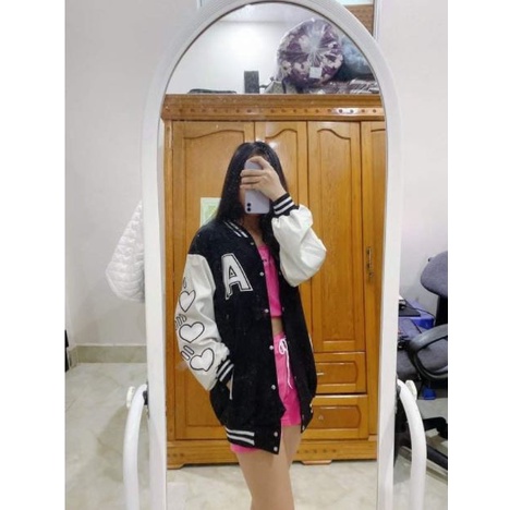 Áo Bomber form rộng  Phối Tay Chữ A Chất Nỉ Phong Cách Cá Tính Thể Thao Có Ảnh Thật và Video Teenstore.365