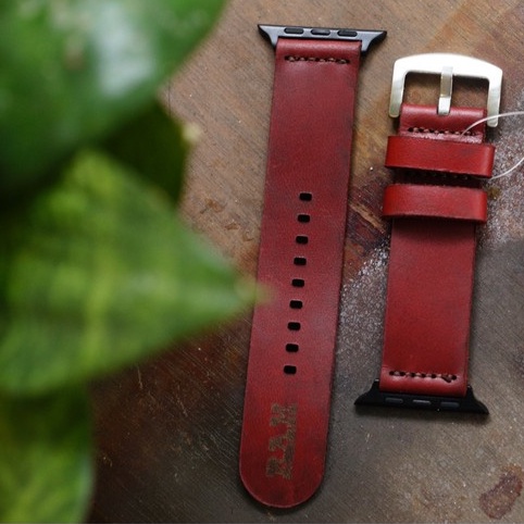 Dây đồng hồ RAM Leather vintage Simple 4 da bò đơn đỏ đô cao cấp