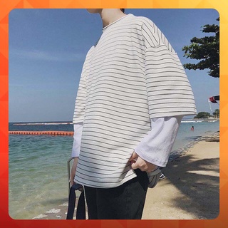 Áo thun thu đông phối tay nối sọc - Unisex nam nữ đều mặc được