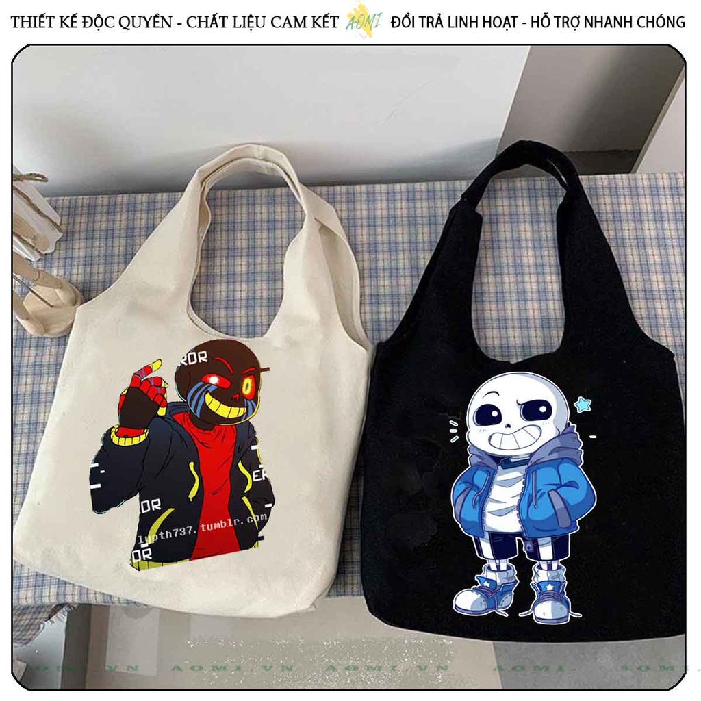 TOTE CANVAS Sans family FORM TRÒN TÚI VẢI ĐEO VAI BAG NÚT BẤM SIZE LỚN AOMIVN DU LỊCH  MÀU ĐEN TRẮNG