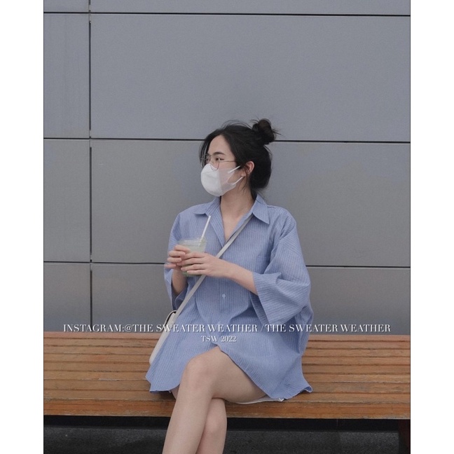 Áo sơ mi nữ tay lỡ chất thô mềm form oversize hoạ tiết kẻ sọc ver2 - The Sweater Weather