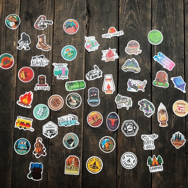 Combo 50 STICKER - chủ đề CAMPING - siêu Cute - keo xịn - chống nước