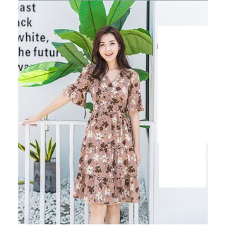 (CÓ SẴN, Ảnh thật) Váy bầu, váy cho con bú dáng xòe cổ V