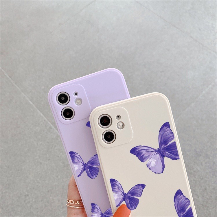 Ốp lưng iphone B03 hình bướm tím Purple Butterfly cạnh vuông bảo vệ camera 7plus/8plus/x/xs/xsmax/11/12/13/14/pro/promax
