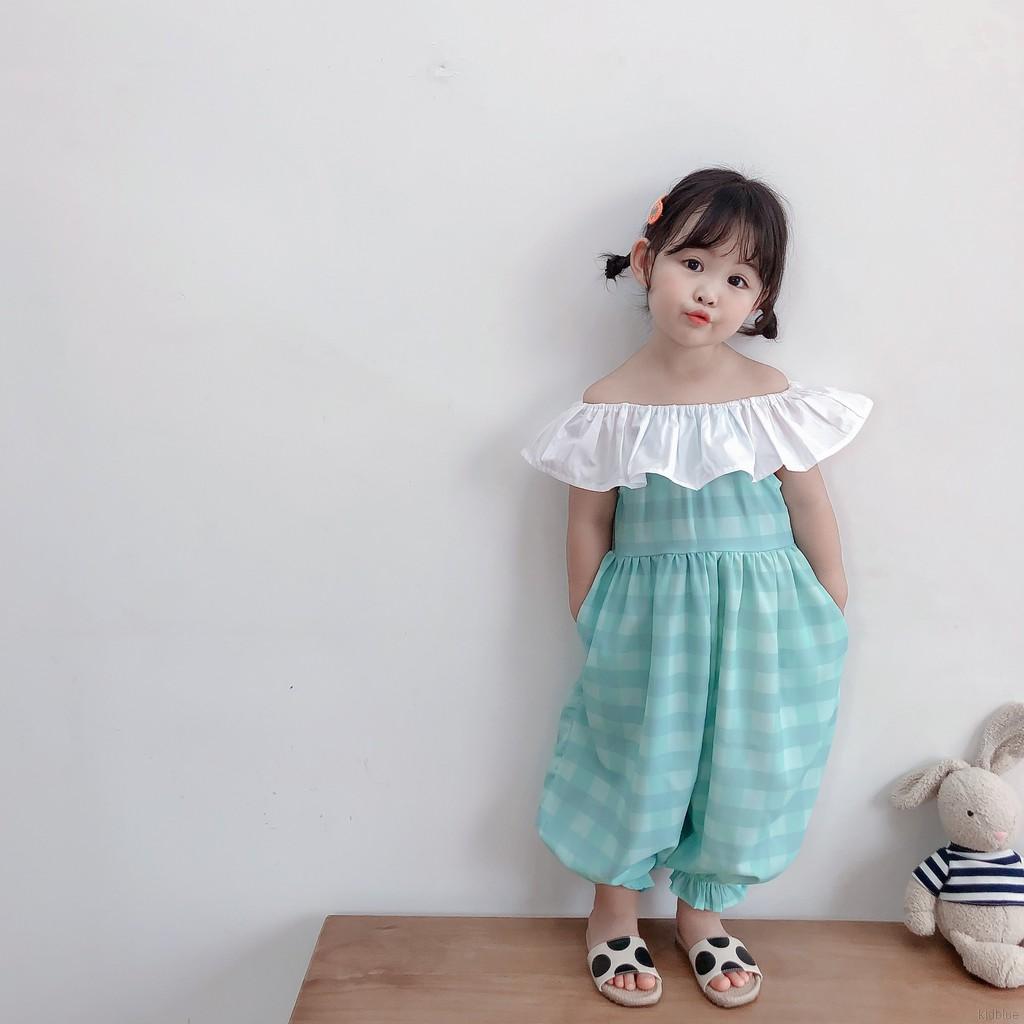 Áo liền quần cổ nhún bèo thời trang Hàn Quốc dành cho bé gái
