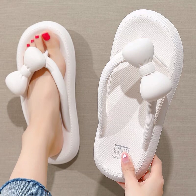Dép Đi Trong Nhà Nữ nơ dể thuơng cute Ulzzang Đúc Liền Khối Siêu Nhẹ, dép kẹp nơ