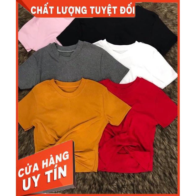 Áo croptop xoắn eo tay ngắn- vải dư xịn thun gân tăm