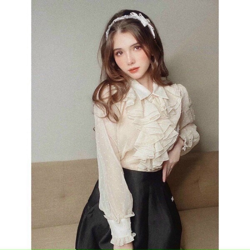 Áo sơ mi nữ cổ bèo điệu xinh phong cách công chúa