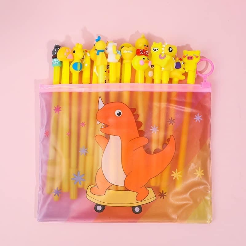 Set 10 bút bi ngộ nghĩnh, vỏ bút màu vàng