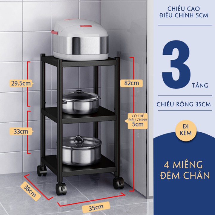 [KỆ 𝗜𝗡𝗢𝗫 𝟯𝟬𝟰 - SIÊU ĐẸP- RẺ ] Kệ để đồ đa năng 3 tầng Inox 304 có bánh xe, giá để đồ nhà bếp nồi cơm lò vi sóng gia vị