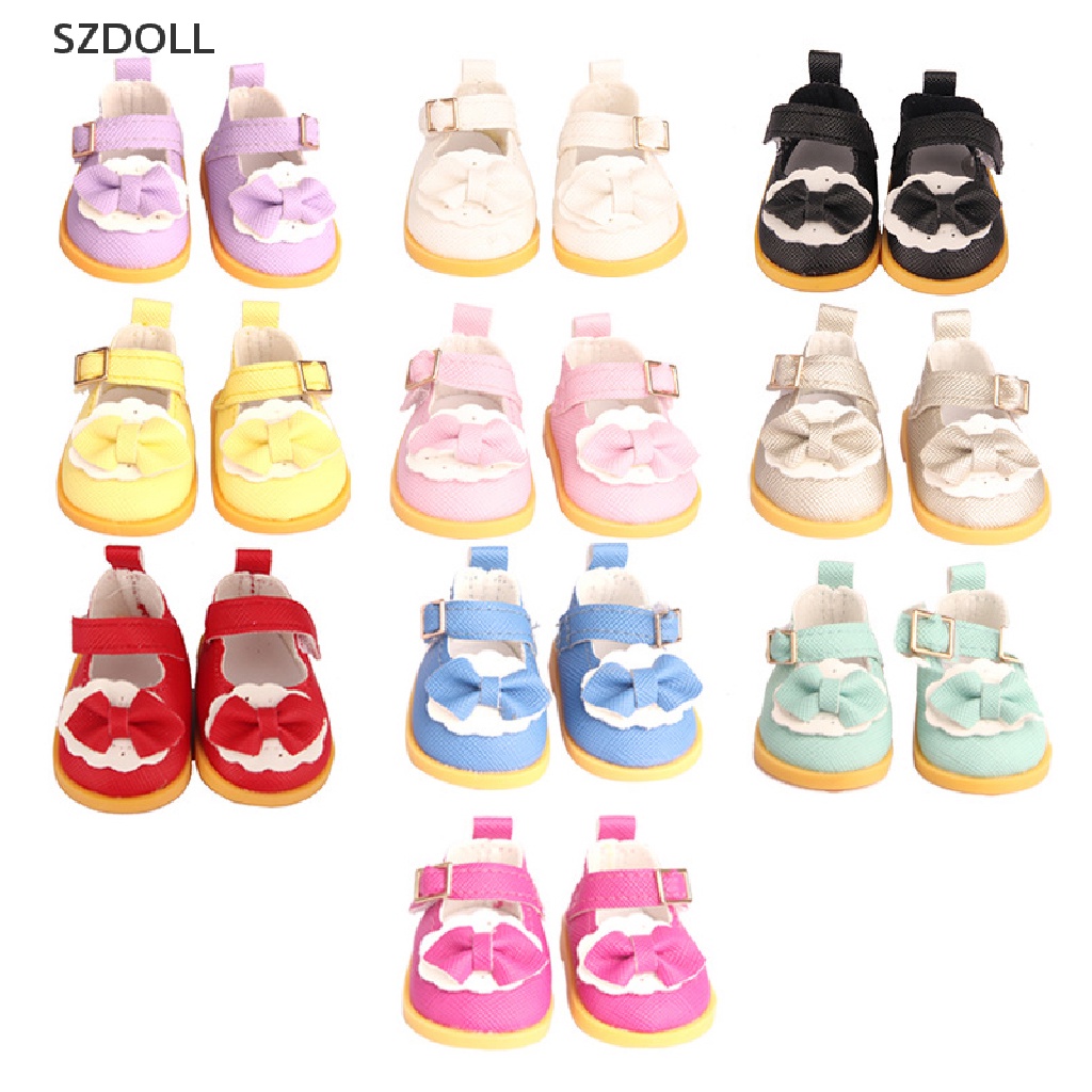 Giày búp bê đính nơ bằng da PU 5cm cho búp bê Mỹ & EXO 14 Inch 1/6