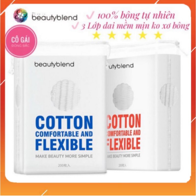 Bông tẩy trang cotton 100% Beauty Blend, bông tẩy trang 3 lớp dai siêu mịn, tiết kiệm ko xơ bông [Túi 200 miếng]