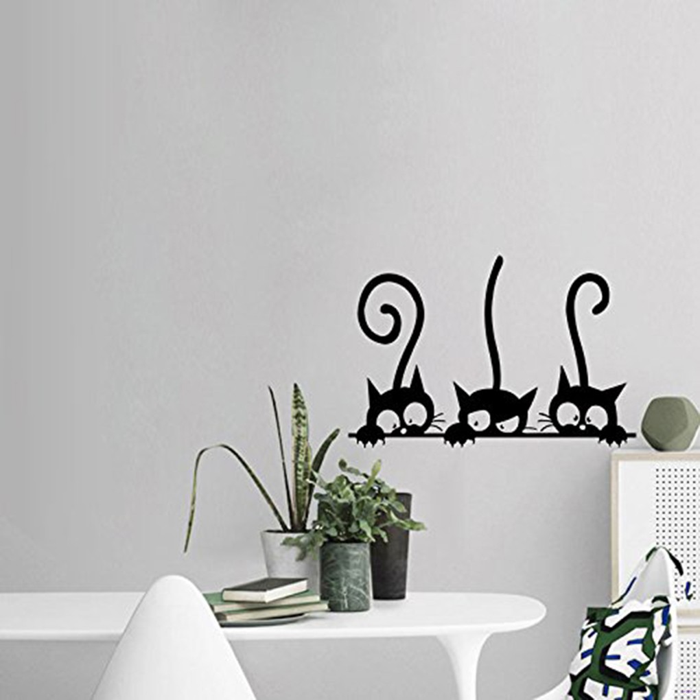 Sticker Dán Tường Họa Tiết Hình Con Mèo Theo Phong Cách Hoạt Hình Dùng Trong Trang Trí Nhà