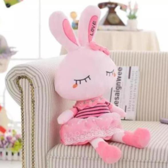 Gấu Bông Thỏ Bông Đồ Chơi Thỏ Hồng Tai Dài Vải Nhung Cao Cấp Co Giãn 4 Chiều