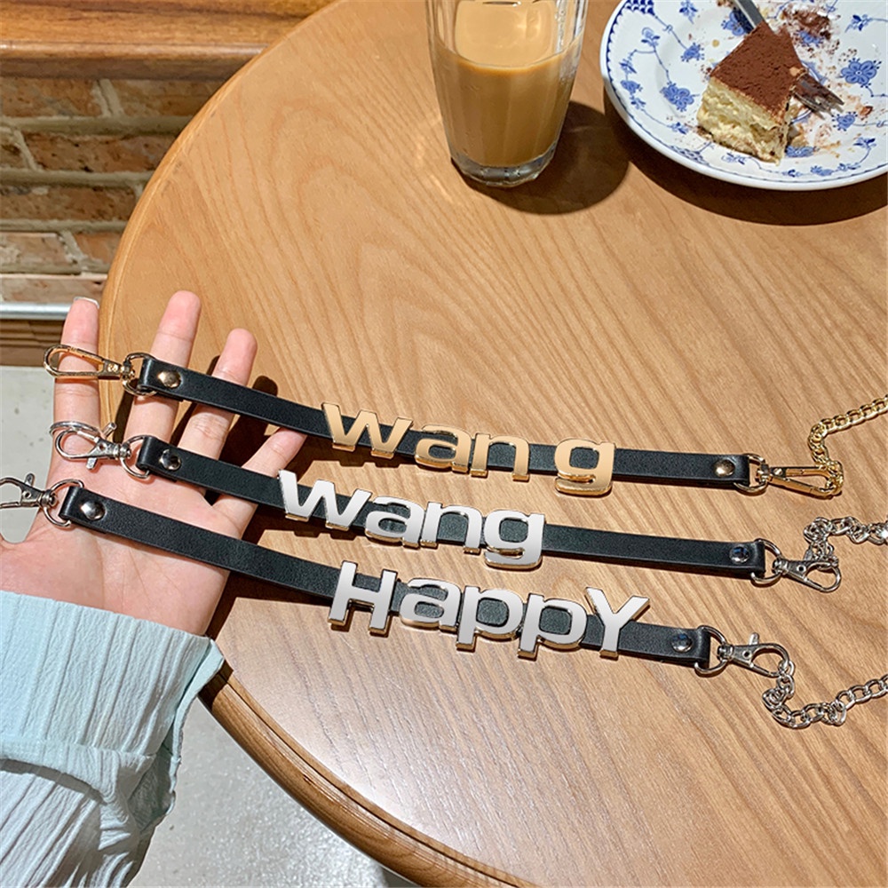 Thắt Lưng Dây Xích Bằng Kim Loại Pu In Chữ Happy Wang Phong Cách Hàn Quốc Cho Nữ