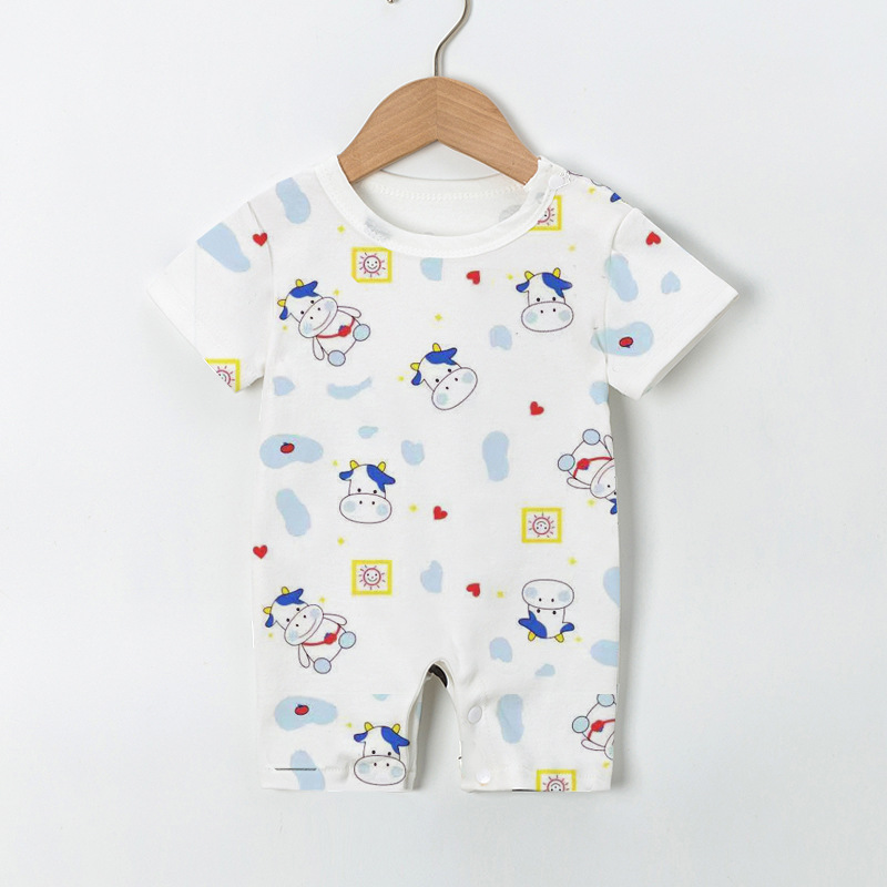 Jumpsuit Tay Ngắn Chất Cotton Thiết Kế Hở Đáy Cho Bé