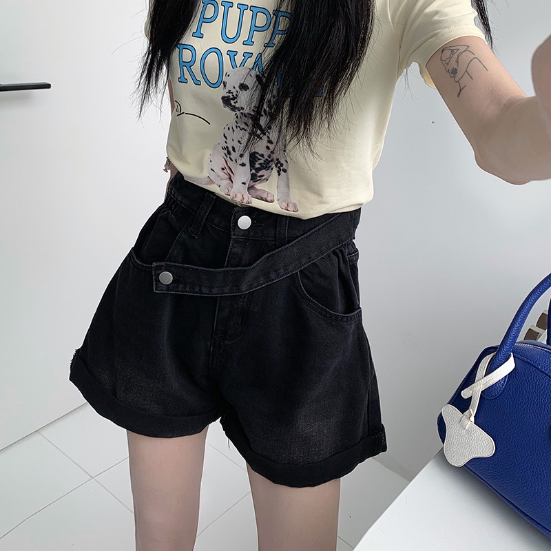 Quần Short Denim Ống Rộng Lưng Cao Thời Trang Dành Cho Nữ