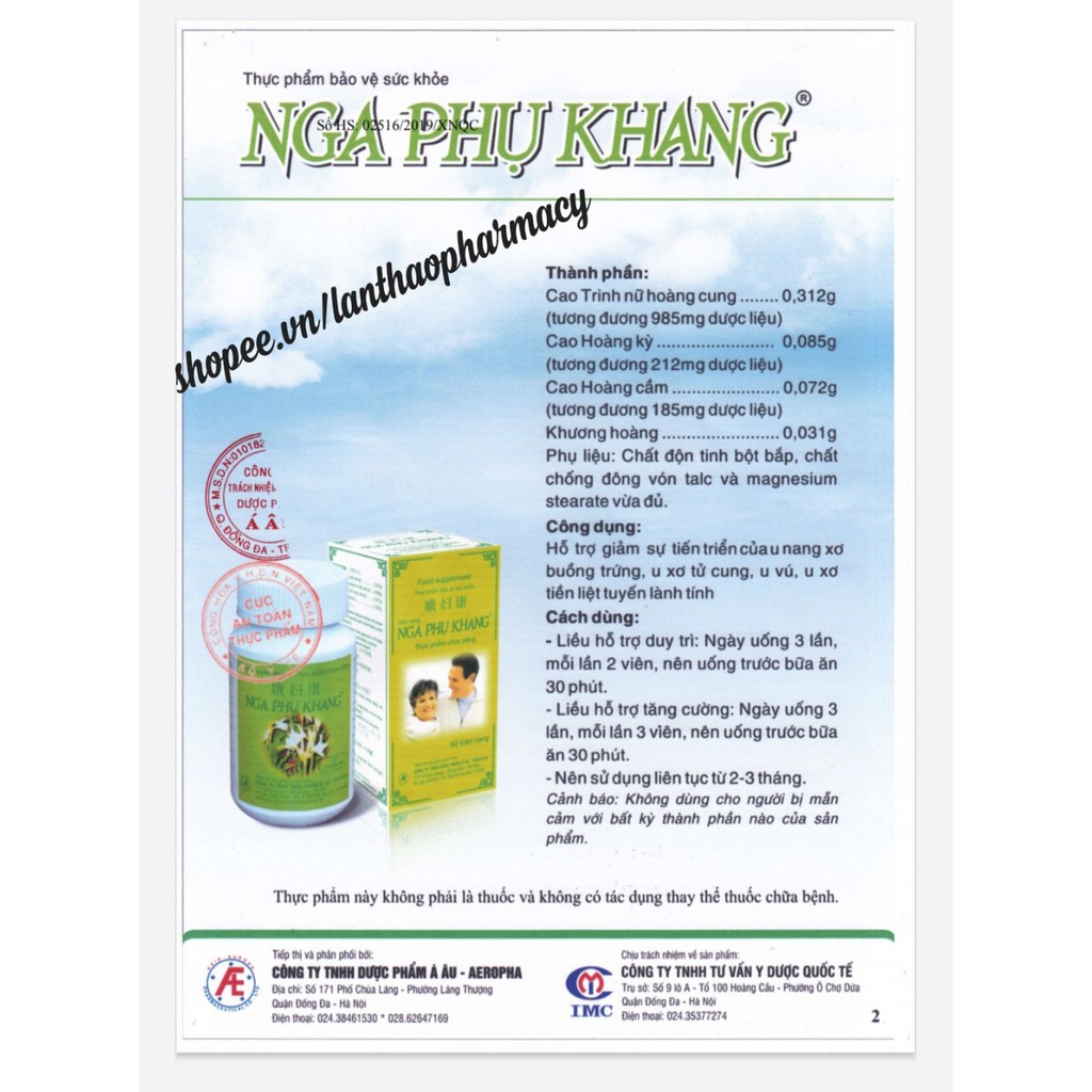 [Có tem tích điểm] NGA PHỤ KHANG LỌ 60 VIÊN CHÍNH HÃNG HỖ TRỢ U NANG U XƠ BUỒNG TRỨNG